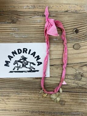 Pink Bandana Necklace with Gold Charms